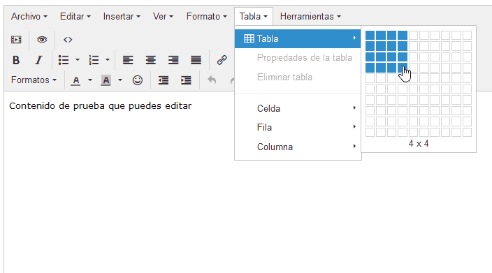 Crear tabla con EditorTinyMCE avanzado